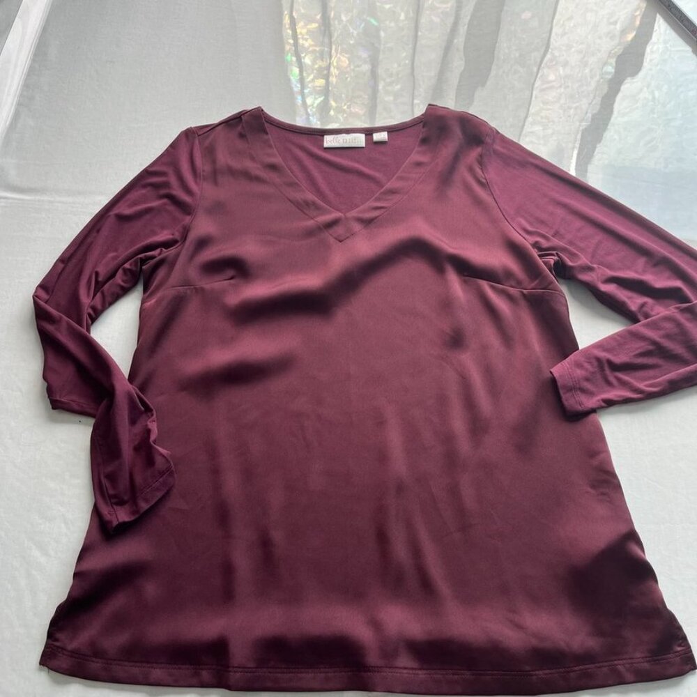 NEW Belle Kim Gravel V Neck Long Sleeve Top Burgundy Small Knit - Picture 4 of 9